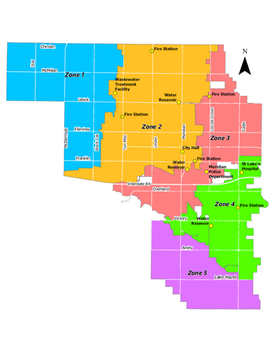 A color-coded map showing five water quality zones in Meridian, Idaho